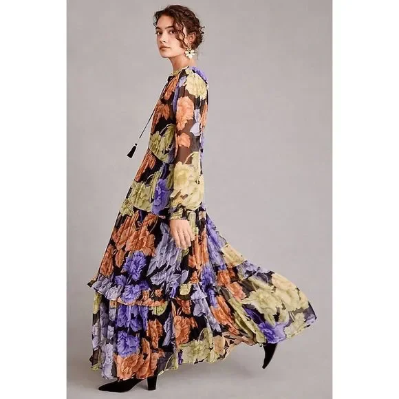 marais chiffon maxi dress Anthropologie The Marais Chiffon Maxi Dress Florals XS NWT